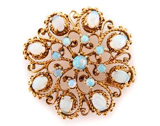 Ladies 14k Yellow Gold & Opal Brooch or Pin