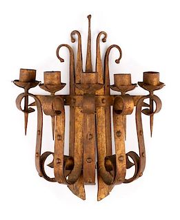 Gothic Revival Style 5 Light Gilt Iron Wall Sconce