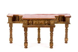18th C. Carved & Gilt Wood Canopy Converted Table