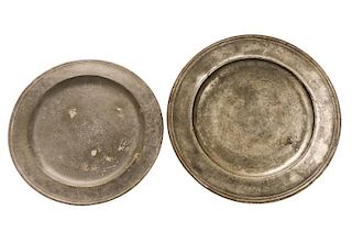 Two Large 17th Century English Pewter Chargers