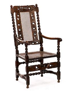 Charles II Period Walnut Caned Armchair