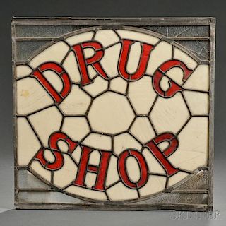 Stained and Leaded Glass "DRUG SHOP" Sign
