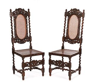 Pair of Charles II Style Walnut Hall Chairs
