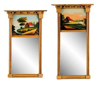 Pair of Federal Gilt & Eglomise Tabernacle Mirrors