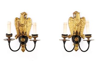 Pair of Federal Style Twin Light Wall Sconces