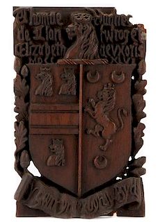 English Carved Oak Coat of Arms, Hughes Clan
