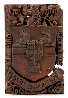 19th C. English Carved Oak Coat of Arms, Hughes
