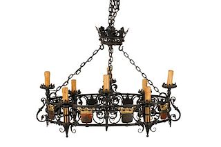 19th C. Gothic Revival Armorial Iron Chandelier