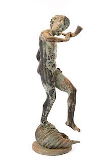 Large Bronze Garden Sculpture, Boy with Horn
