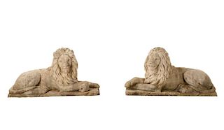 Pair of Large Stone Mirrored Guardian Lions
