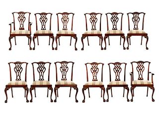12 Chippendale Style 19th C Mahogany Dining Chairs
