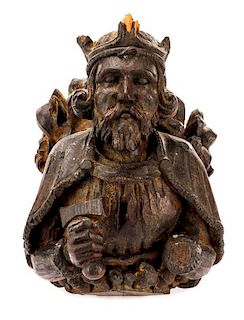 15th C. Carved Oak Rood Sculpture of a King