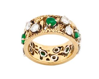 Ladies 18k Gold, Diamond & Emerald Ring