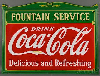 Large Enamel-decorated "FOUNTAIN SERVICE" Coca-Cola Advertising Sign