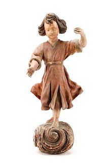 18th C. Carved Wood Sculpture of a Dancing Girl