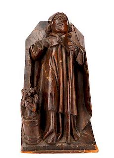 16th C. Flemish Carved Oak Corbel, Bishop