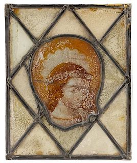 15th C. Flemish Stained Glass Panel, Saint Cecilia
