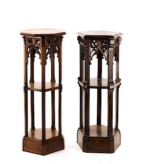 Two Complimenting Gothic Style Pedestals, 19th C