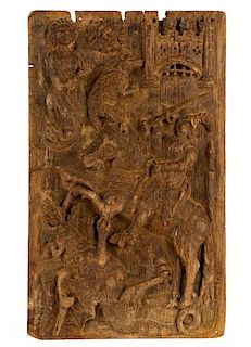 16th C. English Carved Oak Relief, St. George