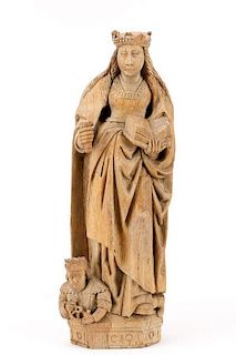 Flemish Carved Figure of St. Catherine, Circa 1500
