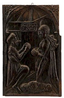 German Wood Relief Carving c. 1500, The Nativity