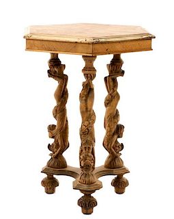 Baroque Style Pickled Figural Hexagonal Table