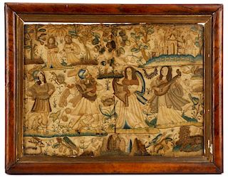 Framed English Stumpwork Panel, 17th Century
