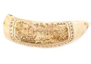 Scrimshaw Sperm Whale Tooth, Inscribed 1853
