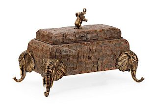 Maitland Smith Wood & Gilt Bronze Elephant Box