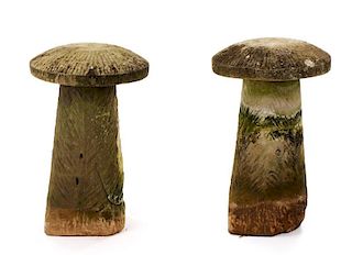 Group of Three Carved Stone Staddle Stones, 19th C