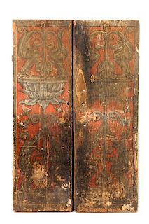 17th C. Spanish Polychrome & Carved Small Doors