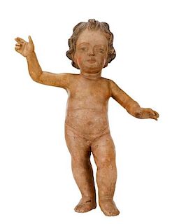 18th C. Carved & Polychrome Wood Santo, Baby Jesus