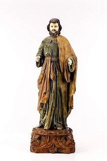 19th C. Spanish Carved Wood & Bone Santo Figure