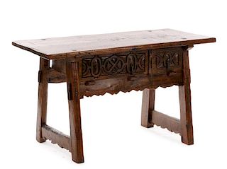 18th C. Spanish Carved Oak Work Table w/ Drawers