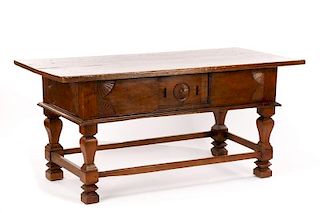 18th C. Italian Baroque Carved Oak Refectory Table