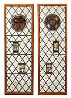 Pair, English 16th C. Stained Glass Quarry Doors