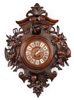Impressive Black Forest Carved Wall Clock c.1880