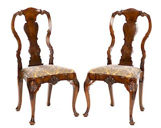 Pair of Queen Anne Style Burl Walnut Side Chairs