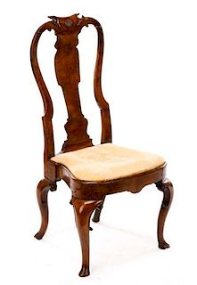 Queen Anne Period Walnut Carved Side Chair