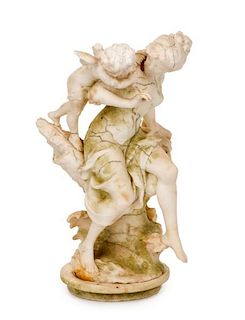 Alabaster Seated Venus With Cupid Sculpture
