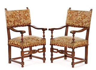 Pair of Italian Renaissance Style Walnut Armchairs