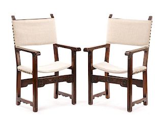 Pair of Renaissance Style Walnut Armchairs, 19th