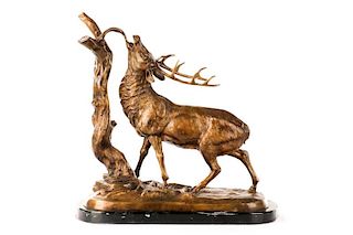 After P.J. Mene, Stag With Tree, Bronze Sculpture