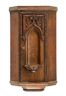 Carved Oak Gothic Revival Style Wall Cabinet