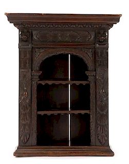 Carved & Stained Walnut Wall Shelf, 19th C.