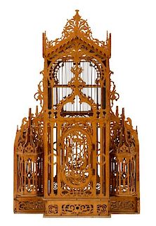 19th C. French Wooden Neo-Gothic Bird Cage