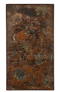 Italian Embossed, Polychrome & Gilt Leather Panel