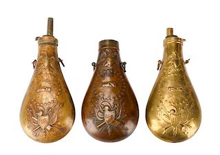 Group Of 3 US Copper And Brass Peace Flasks
