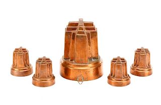 Set of 5 English Copper Moulds by Benham & Froud