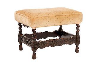 Charles II Upholstered and Stained Oak Stool
